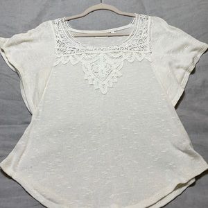 Anthropologie Deletta batwing cream crochet top